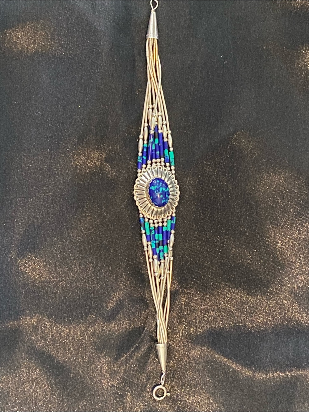 Sterling Silver Blue and Turquoise Beaded Fringe Bracelet